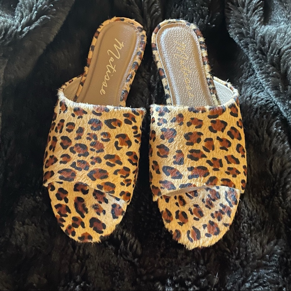 Matisse Lira Calf Hair Leopard Animal Print Slip on Sandal